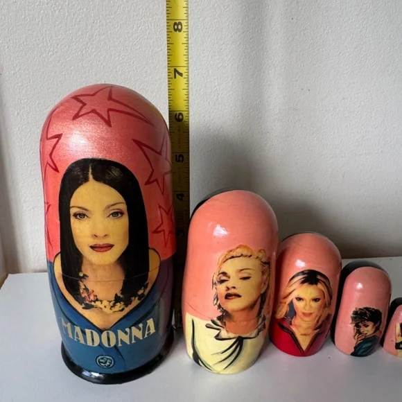 Artist Signed 2002 Madonna Russian Nesting Dolls Set of 5 Matryoshka Pop Art - Picture 5 of 12